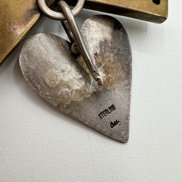 Heart's Desire Mixed Metal Brooch Silver Brass Copper Handmade Signed Collz - Picture 8 of 13